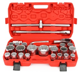 Set chei tubulare Mar-Pol 26 piese, 3/4 inch și 1 inch, 12 muchii, 21-65 mm, cu clichet, prelungitoare și valiză - Img 3