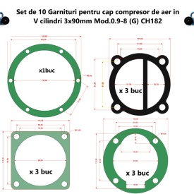Set de 10 Garnituri pentru cap compresor de aer in V cilindri 3x90mm Mod.0.9-8 (G) CH182 - Img 1