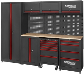 Set mobilier atelier profesional KraftDele KD5860 – banc de lucru cu dulapuri, panou perforat și sertare, 260 cm - Img 3