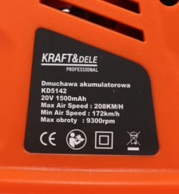 Suflantă cu acumulator 18V KraftDele KD5142, baterie 1500 mAh, 2 trepte de viteză, debit aer 172-208 km/h - Img 3