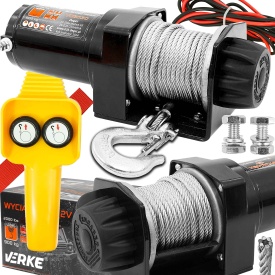 Troliu electric auto 12V 2000 lbs cu cablu de oțel 12 m, frână automată și comandă pe fir, MaxRom V06030