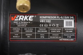 Compresor de aer cu ulei VERKE 24L, 2 CP, 130 l/min, 8 bar, rezervor 24 litri pentru atelier și scule pneumatice - Img 8