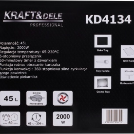Cuptor electric de bucătărie KraftDele KD4134, 45L, 2000W, cu funcție rotisor, convecție 360° și accesorii incluse - Img 11