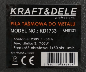 Fierăstrău cu bandă pentru metal KraftDele KD1733, 700W, tăiere la 0°-45°, pentru profile, țevi și materiale pline - Img 10