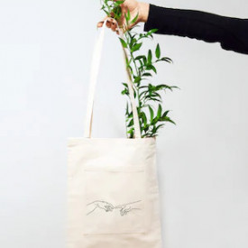 Geanta Tote Bag The Creation of Adam, Evergreen Handmade, Bej, 37 x 30 cm - Img 4