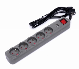 Prelungitor electric KraftDele KD4033 cu 5 prize, 2 porturi USB și cablu 1,5 m, cu protecție la suprasarcină
