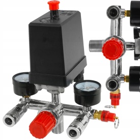Presostat compresor 400V MaxRom cu 2 manometre, regulator și 2 cuple rapide, presiune reglabilă 3-12,5 bar - Img 2