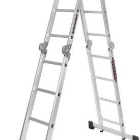 Scară multifuncțională din aluminiu KraftDele KD4071 4x4 cu platformă de lucru, înălțime maximă 460 cm