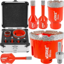 Set carote diamantate M14 MaxRom, 6 piese, 6-68 mm, cu adaptor HEX și valiză pentru gresie, faianță, klinker și piatră