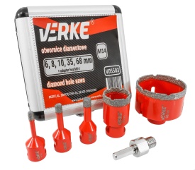 Set carote diamantate M14 MaxRom, 6 piese, 6-68 mm, cu adaptor HEX și valiză pentru gresie, faianță, klinker și piatră - Img 5