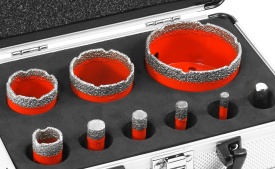Set carote diamantate M14 MaxRom, 9 piese, 6-68 mm, cu adaptor HEX și valiză pentru gresie, faianță și piatră - Img 6