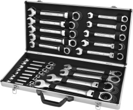 Set chei combinate cu clichet și cap articulat KraftDele KD11053, 22 piese, 6-32 mm, în valiză de transport