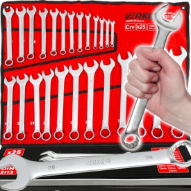 Set chei combinate fixe-inelare 6-32 mm, 25 piese, din oțel crom-vanadiu, cu etui rulabil, MaxRom - Img 7
