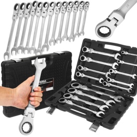 Set chei inelare cu clichet flexibile KraftDele KD11305 – 13 piese, 8-32mm, CrV, cotite 15°, valiză plastic - Img 2