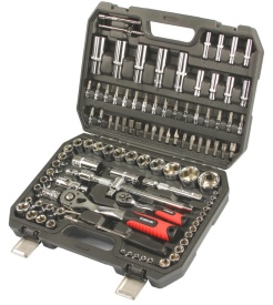 Set chei tubulare și biți Mar-Pol Professional 108 piese din oțel CrV, cu 2 clicheturi 1/2 și 1/4, în valiză - Img 9