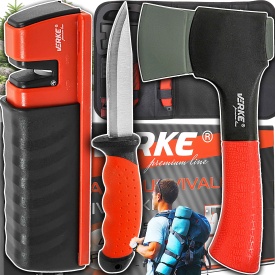 Set de supraviețuire 4 piese MaxRom cu topor, cuțit universal, ascuțitoare și husă pentru camping, drumeții și activități outdoor