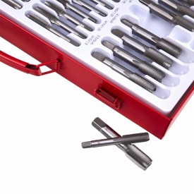 Set profesional filiere și tarozi 110 piese KraftDele KD10250, în valiză metalică, pentru refacerea și realizarea filetelor - Img 5