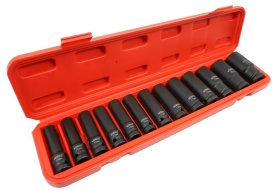 Set tubulare de impact lungi 1/2 inch, 13 piese, 10-32 mm, din oțel crom-vanadiu, cu valiză, MaxRom - Img 4