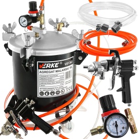 Sistem pneumatic de vopsire cu rezervor sub presiune 10L și pistol de pulverizare VERKE pentru vopsele, lacuri, adezivi și emulsii