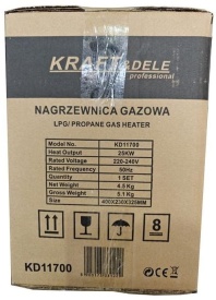 Aerotermă pe gaz KraftDele KD11700 25 kW cu termostat digital și reductor, pentru încălzire rapidă în atelier, garaj sau șantier - Img 9