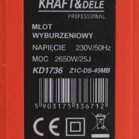 Ciocan demolator electric KraftDele 2650W SDS-MAX KD1736, cu valiză și dălți pentru beton, zidărie și lucrări grele - Img 7