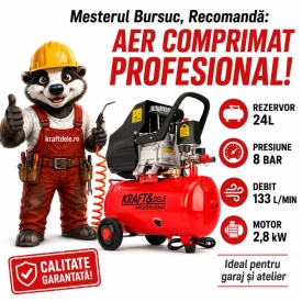 Compresor de aer cu ulei KraftDele KD400, rezervor 24L, 8 bar, 133 l/min, motor 2,8 kW pentru garaj și atelier