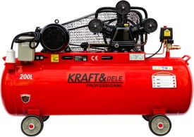 Compresor de aer cu ulei KraftDele KD408, 200L, 3 pistoane, 400V, transmisie pe curea, 8 bar, pentru atelier și aplicații intense