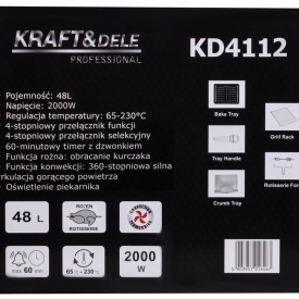 Cuptor electric de masă KraftDele KD4112, 48L, 2000W, cu funcție rotisor, convecție și accesorii pentru coacere - Img 11