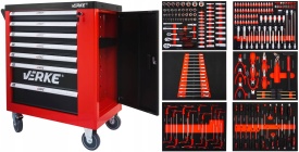 Dulap mobil de scule VERKE PREMIUM LINE cu 7+1 sertare și 250 piese, cărucior profesional pentru atelier auto - Img 2