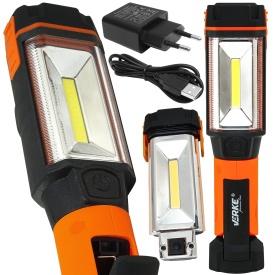 Lampă de lucru LED COB MaxRom V87511 cu acumulator Li-Ion, bază magnetică rotativă și funcție power bank USB