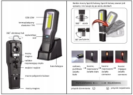 Lampă de lucru LED MaxRom 550 lm + 250 lm, acumulator 2000 mAh și bază de încărcare, pentru service și atelier - Img 12