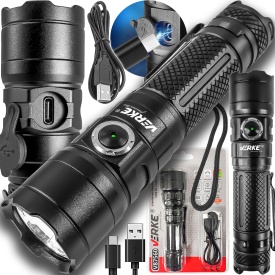Lanternă LED din aluminiu 1300 lm cu acumulator 4000 mAh MaxRom, autonomie extinsă și rază de iluminare până la 190 m