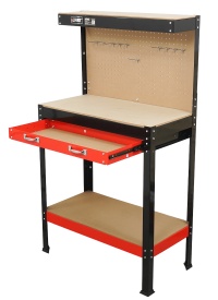 Masă de lucru atelier cu cârlige și sertar, 80 x 40 x 140 cm, blat din placaj, structură metalică MaxRom - Img 3