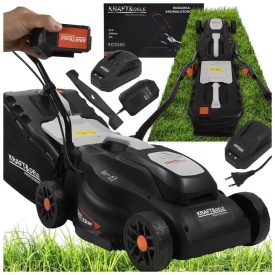Mașină de tuns gazon pe acumulator KraftDele KD5550, 21V, baterie 4Ah, coș 32L, reglaj înălțime 25-65 mm