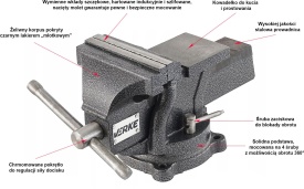 Menghină de banc rotativă cu nicovală 125 mm MaxRom, corp din fontă, pentru atelier mecanic și lucrări de fixare precise - Img 2