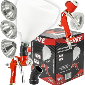 Pistol pneumatic pentru tencuit și zugrăvit VERKE 5L cu cot unghiular, duze 4/6/8 mm și alimentare gravitațională