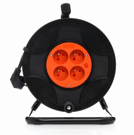 Prelungitor electric cu tambur KraftDele KD4018, 50 m, 4 prize cu împământare, cablu 3 x 2,5 mm, pentru grădină și atelier
