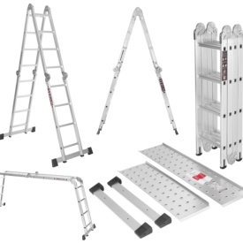 Scară multifuncțională din aluminiu KraftDele KD4071 4x4 cu platformă de lucru, înălțime maximă 460 cm - Img 2
