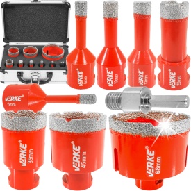 Set carote diamantate M14 MaxRom, 9 piese, 6-68 mm, cu adaptor HEX și valiză pentru gresie, faianță și piatră
