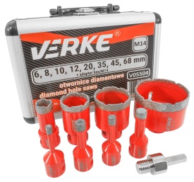 Set carote diamantate M14 MaxRom, 9 piese, 6-68 mm, cu adaptor HEX și valiză pentru gresie, faianță și piatră - Img 3