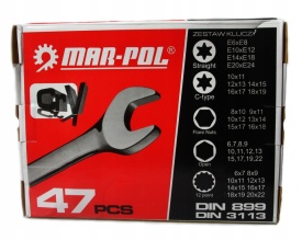 Set chei combinate și inelare Mar-Pol 47 piese din oțel Chrome Vanadium, cu etui rulabil pentru atelier și uz universal - Img 6