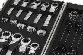 Set chei fixe-combinate cu clichet Mar-Pol 22 piese, 6-32 mm, chei îndoite din oțel CrV, în valiză - Img 7
