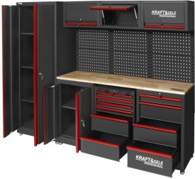 Set mobilier atelier profesional KraftDele KD5860 – banc de lucru cu dulapuri, panou perforat și sertare, 260 cm - Img 5