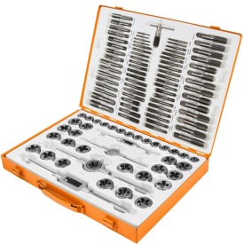 Set profesional de filetat și tarodat Mar-Pol BJC, 110 piese, cu tarozi, filiere și accesorii în valiză metalică