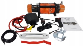Troliu electric BJC 12000lbs M80810 – 5440kg, 12V, 6.6 CP, frânghie sintetică 10mm×26m, telecomenzi incluse