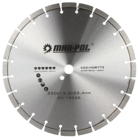 Disc diamantat Mar-Pol M08775 pentru beton proaspăt și asfalt, 350 x 12,5 x 25,4 mm, segment 4 mm