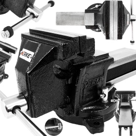 Menghină rotativă din fontă 125 mm MaxRom, cu nicovală, bază rotativă 360° și bacuri înlocuibile