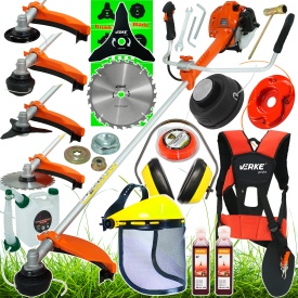 Motocoasă pe benzină MaxRom BC530B cu sistem anti-vibrații, 52 cc, 2,5 CP, ham inclus și accesorii pentru tuns iarbă și vegetație densă