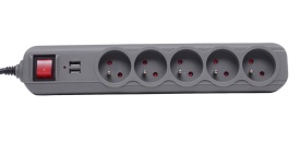 Prelungitor electric KraftDele KD4033 cu 5 prize, 2 porturi USB și cablu 1,5 m, cu protecție la suprasarcină - Img 5