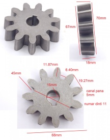 Roata dintata pentru angrenaj betoniere cu 11dinti si ax de 15mm diametru 70mm NR.98x